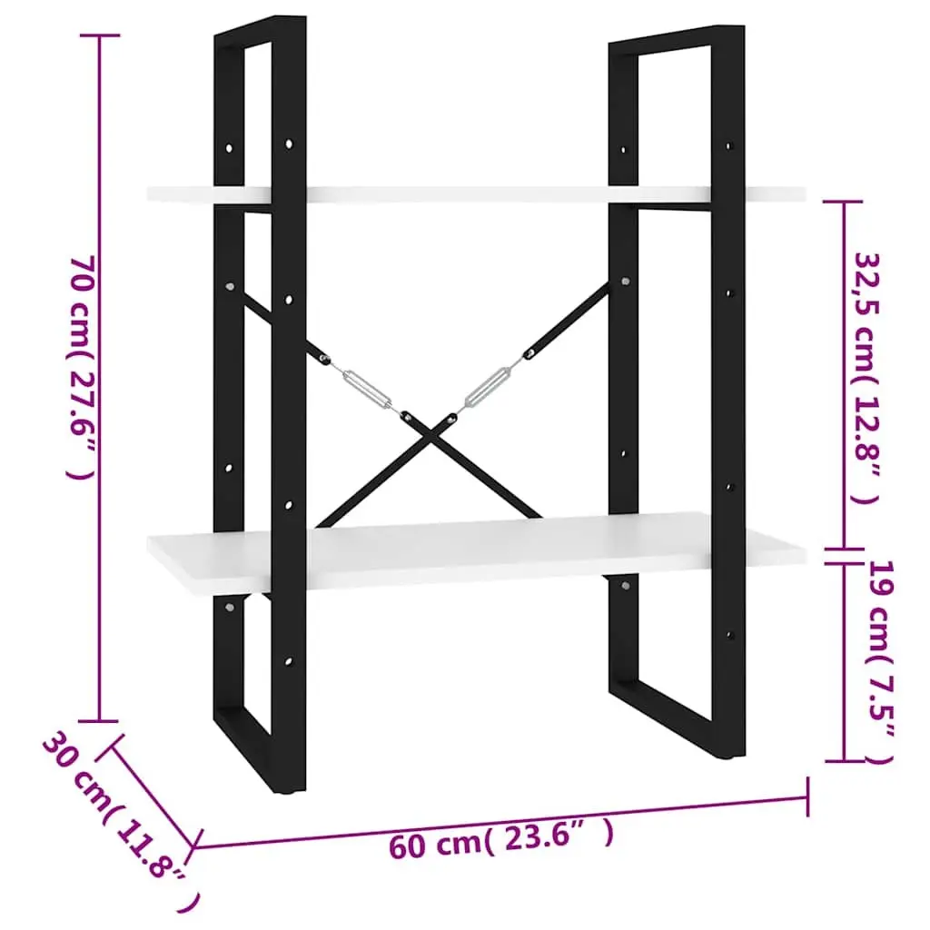 Book Cabinet 2-Tier White Storage Shelves 60x30x70cm Standing Bookcase