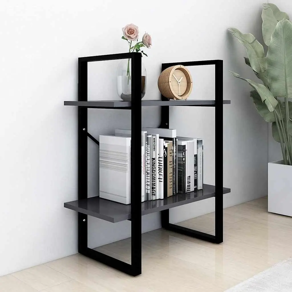 2-Tier Book Cabinet Bookshelf Storage Shelving Unit Grey 60x30x70 cm Standing