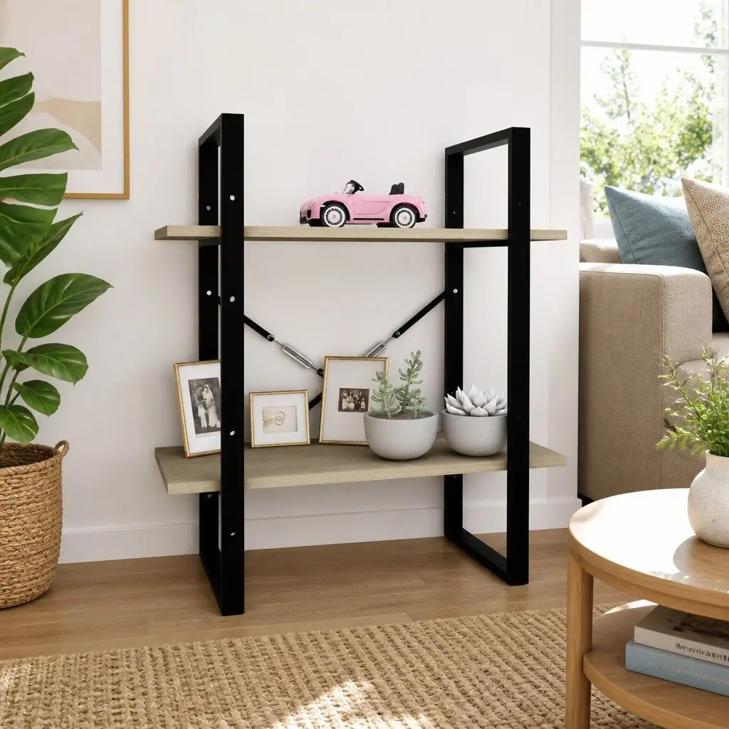 2-Tier Book Cabinet Storage Shelving Unit Brown Engineered Wood Standing