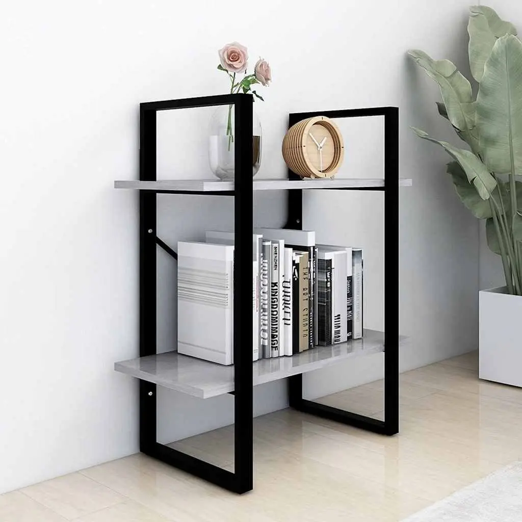 2-Tier Book Cabinet Grey Shelving Unit Storage Display Shelf Home Furniture