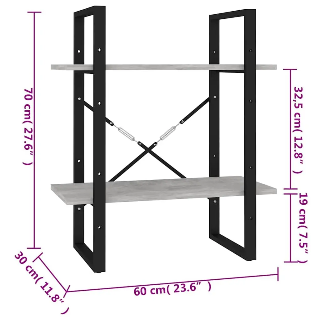 2-Tier Book Cabinet Grey Shelving Unit Storage Display Shelf Home Furniture