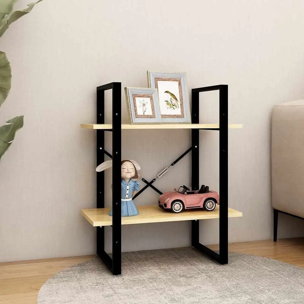 2-Tier Book Cabinet Solid Pine Wood Brown 60cm Width 30cm Depth 70cm Height