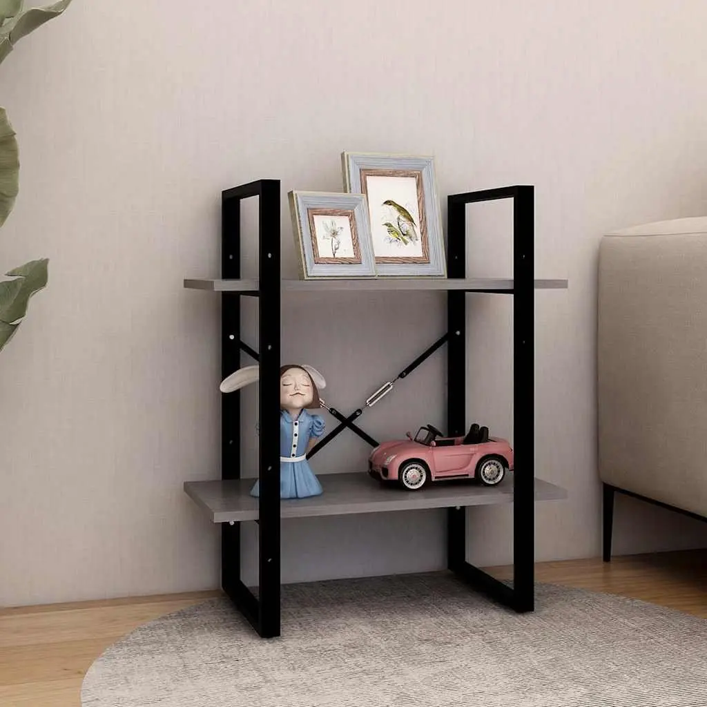 2-Tier Book Cabinet Solid Pine Wood Grey