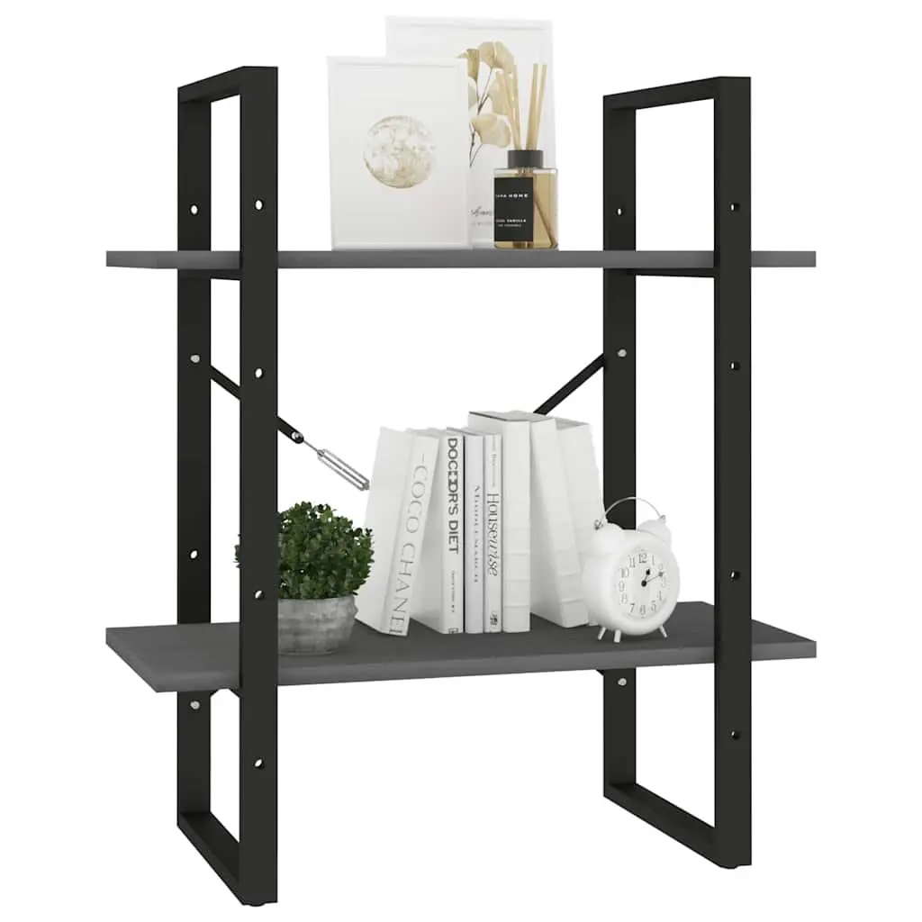 2-Tier Book Cabinet Solid Pine Wood Grey