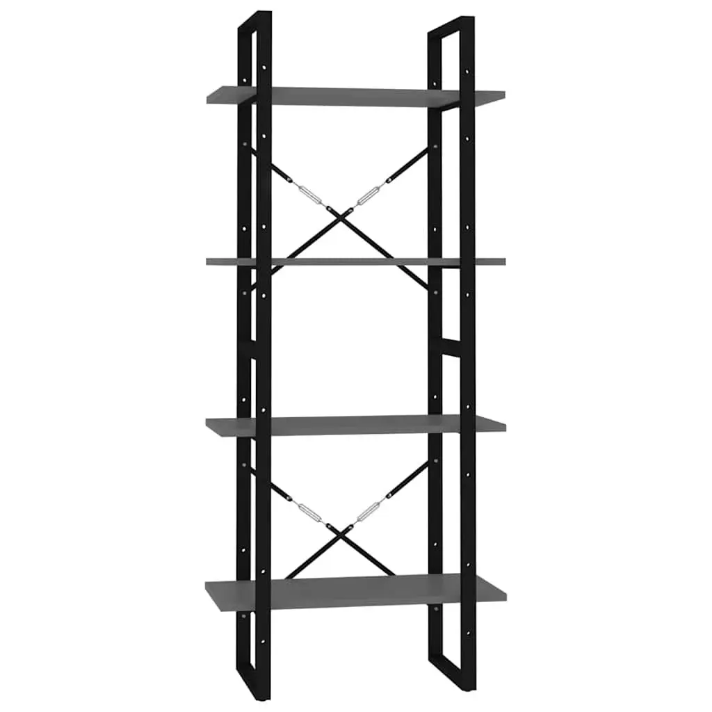 4-Tier Book Cabinet Grey Industrial Style 60x30x140cm