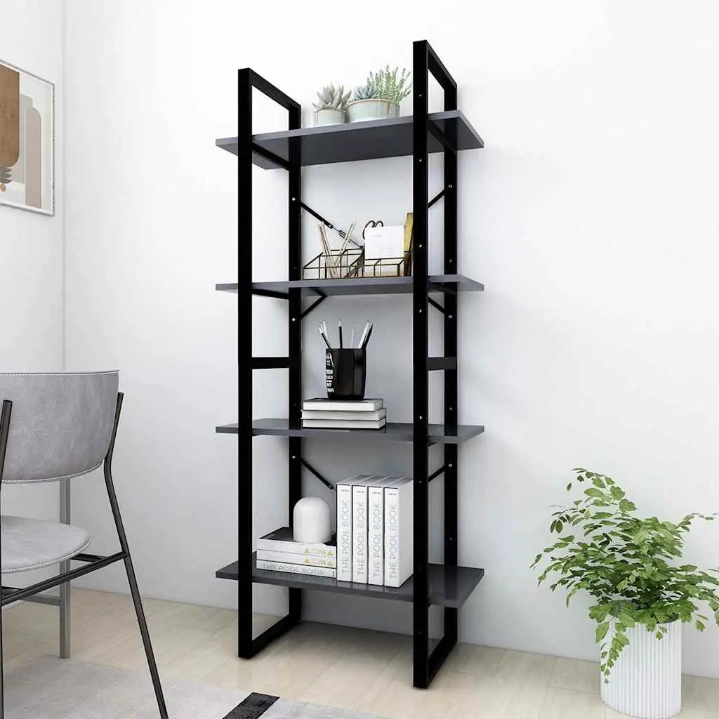 4-Tier Book Cabinet Grey Industrial Style 60x30x140cm