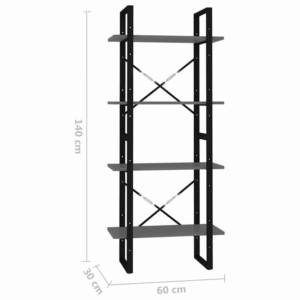 4-Tier Book Cabinet Grey Industrial Style 60x30x140cm