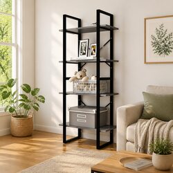 4-Tier Book Cabinet Grey Solid Pine Wood Bookshelf Storage Shelving Unit