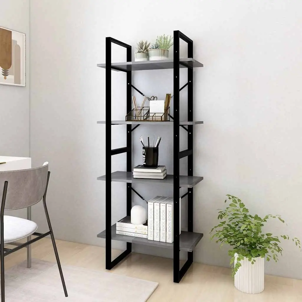 Solid Pine Wood 4 Shelf Grey Book Cabinet Storage Unit Bookshelf