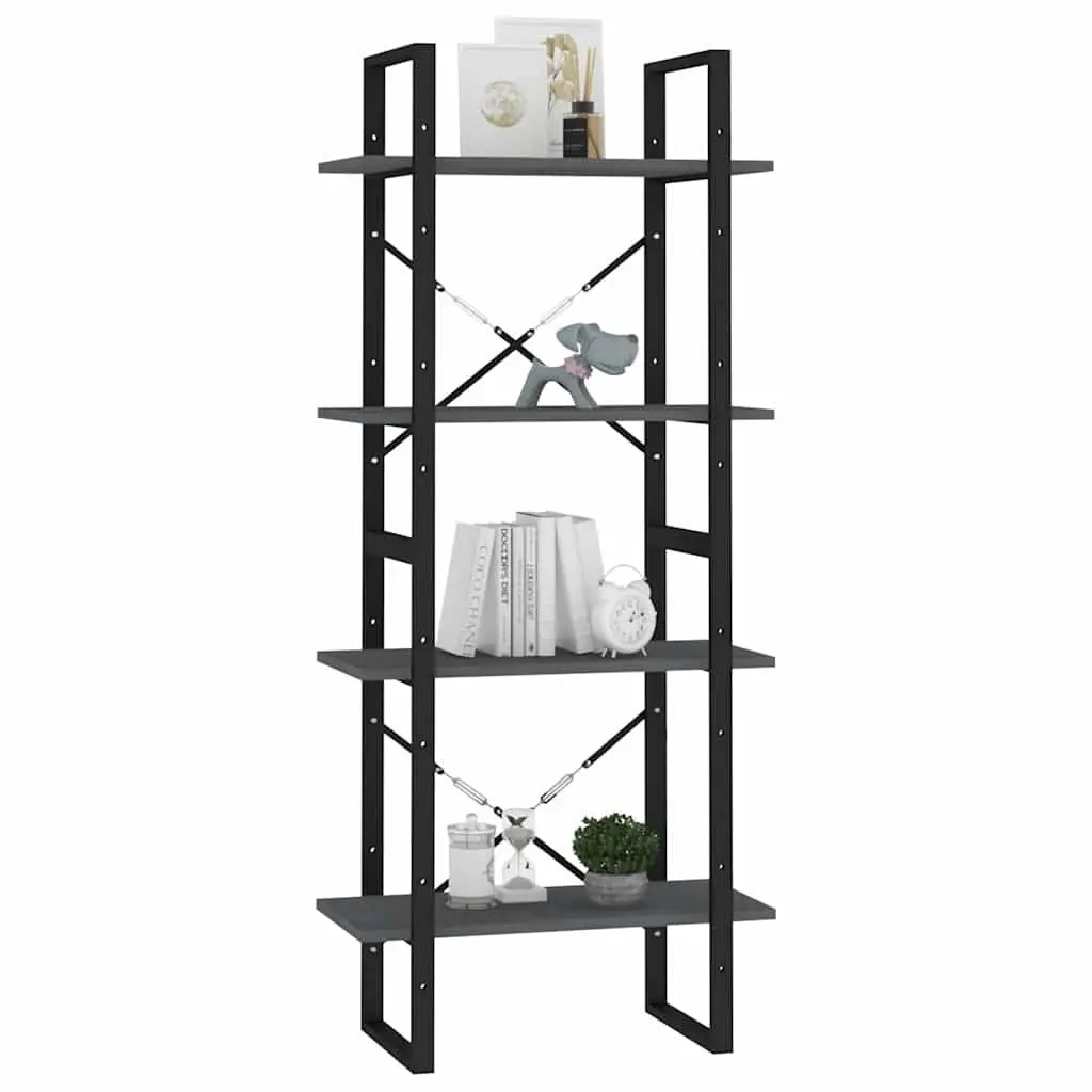 Solid Pine Wood 4 Shelf Grey Book Cabinet Storage Unit Bookshelf