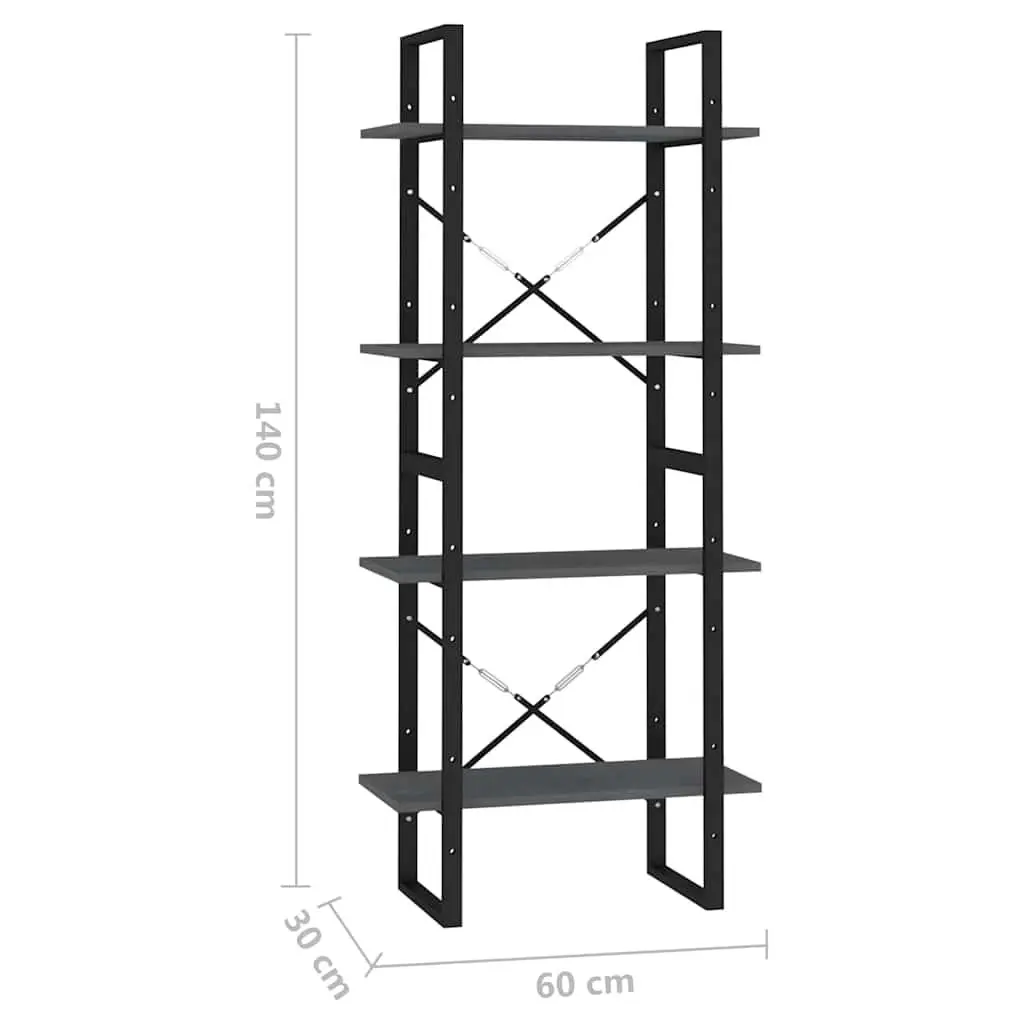 Solid Pine Wood 4 Shelf Grey Book Cabinet Storage Unit Bookshelf