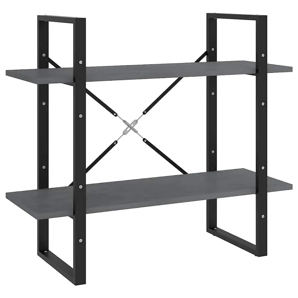 2-Tier Book Cabinet Grey Solid Pine Wood Shelving Unit 80cm W x 30cm D x 70cm H