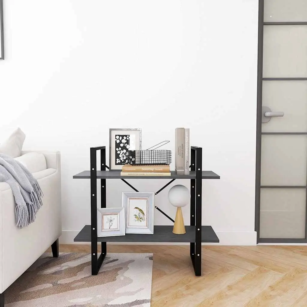 2-Tier Book Cabinet Grey Solid Pine Wood Shelving Unit 80cm W x 30cm D x 70cm H