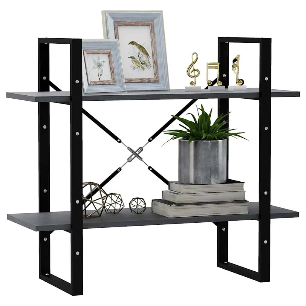 2-Tier Book Cabinet Grey Solid Pine Wood Shelving Unit 80cm W x 30cm D x 70cm H