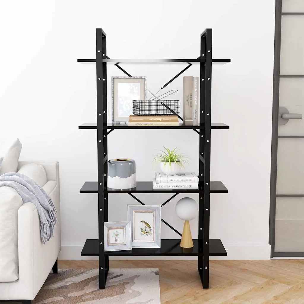 4-Tier Book Cabinet Black Engineered Wood Bookshelf Storage Display Stand