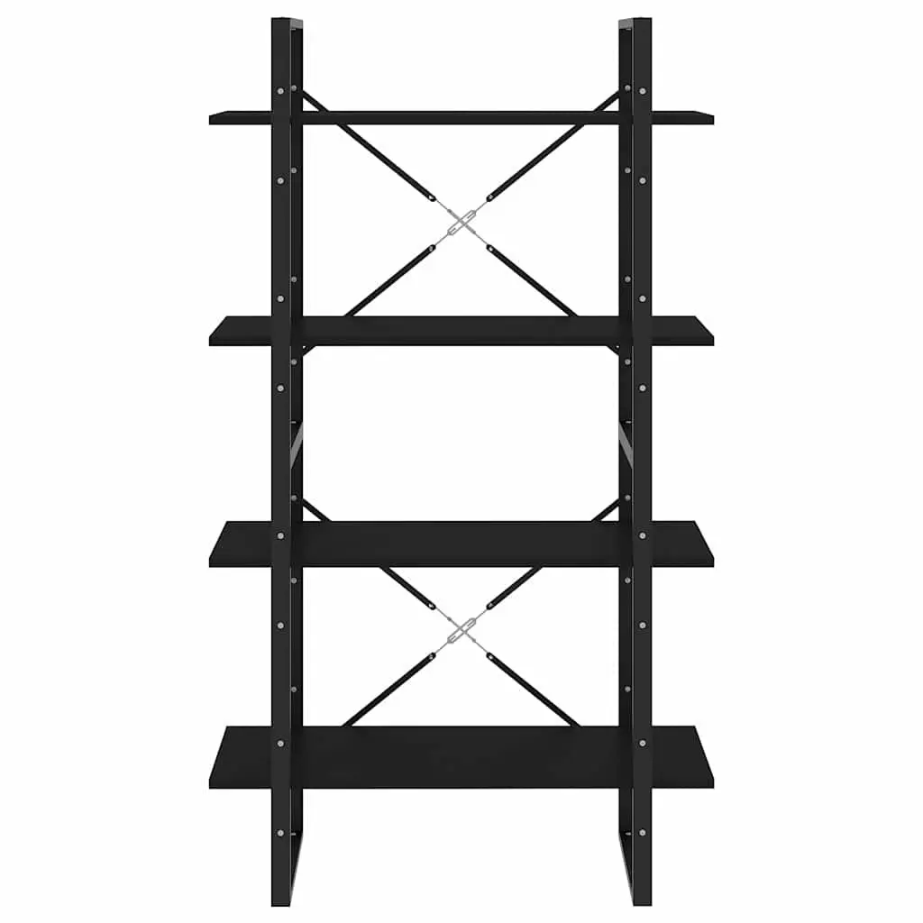 4-Tier Book Cabinet Black Engineered Wood Bookshelf Storage Display Stand