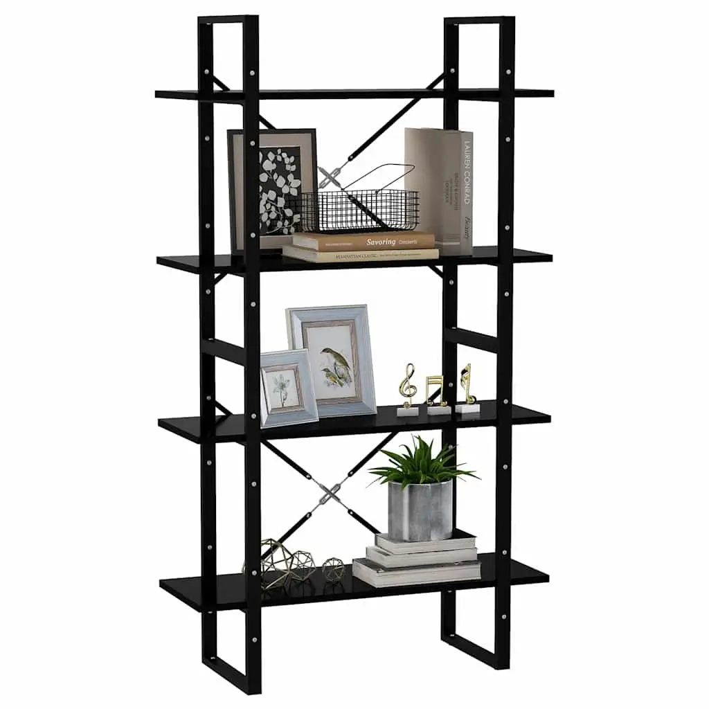4-Tier Book Cabinet Black Engineered Wood Bookshelf Storage Display Stand