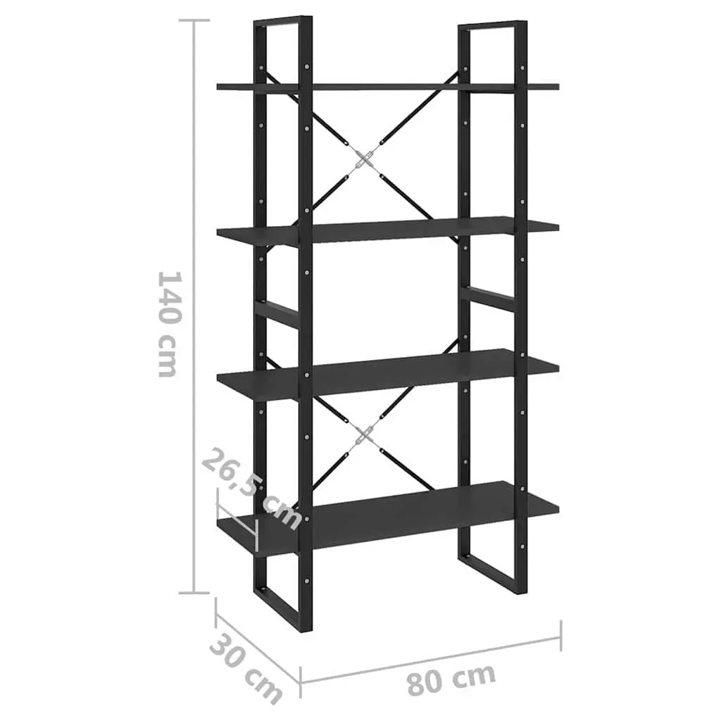 4-Tier Book Cabinet Grey Shelving Storage Unit 80W x 30D x 140H cm