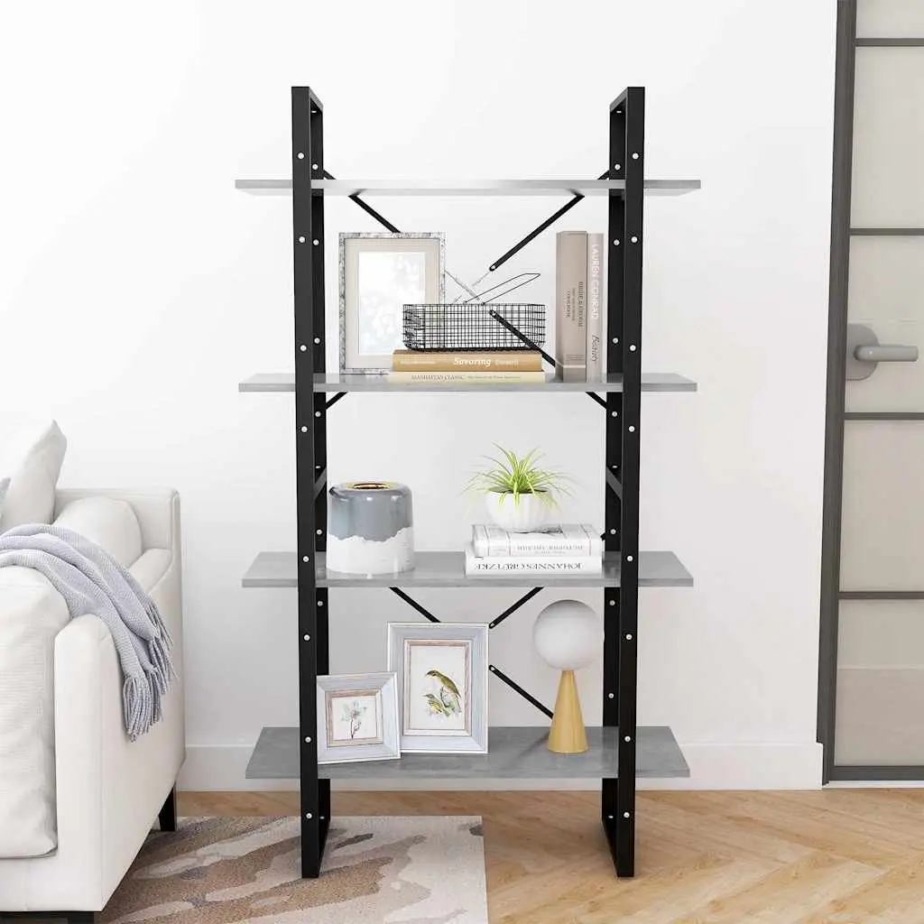 4-Tier Book Cabinet Grey Shelving Unit Engineered Wood 80W x 30D x 140H cm