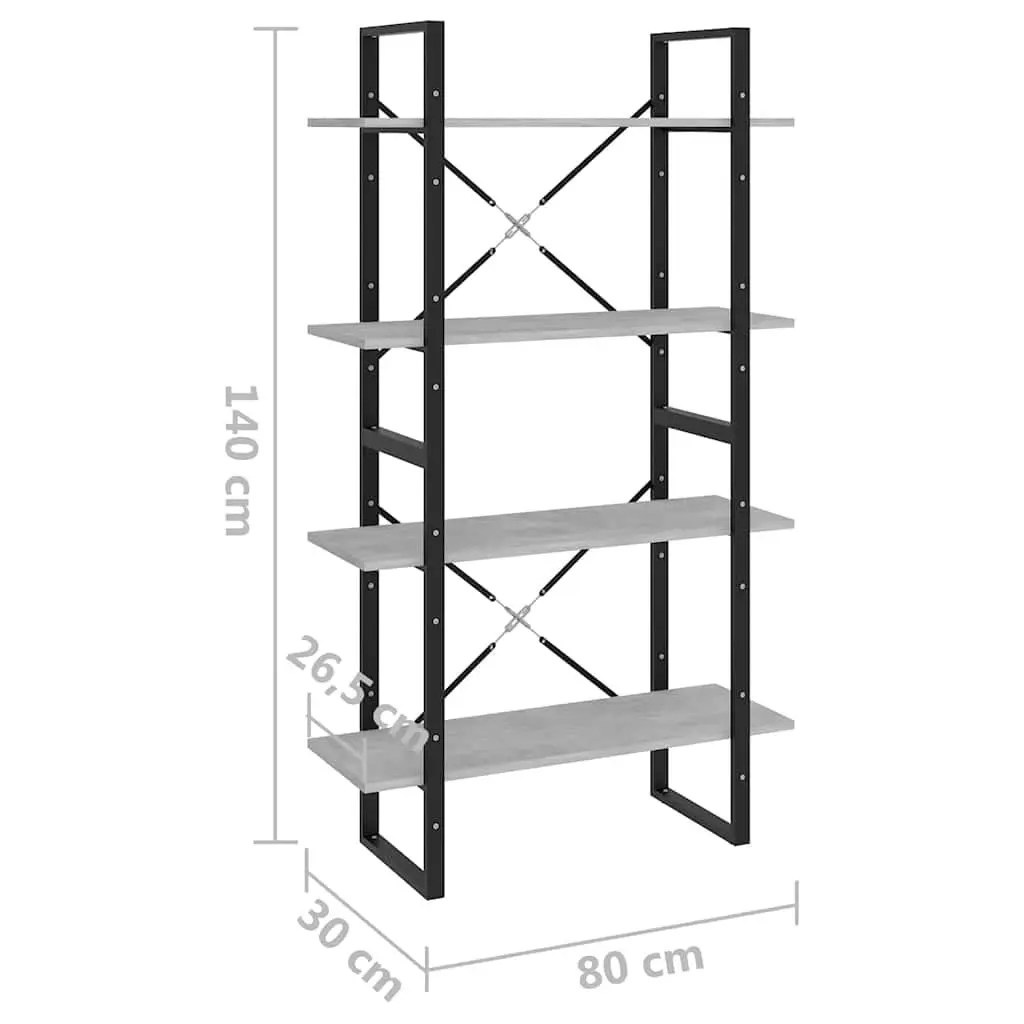 4-Tier Book Cabinet Grey Shelving Unit Engineered Wood 80W x 30D x 140H cm