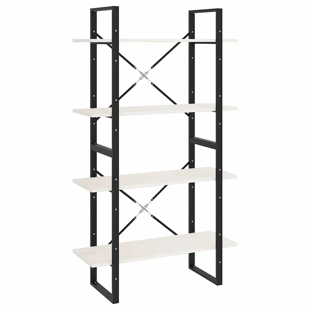 4 Tier Bookshelf White Solid Pine Wood Storage Unit Durable Cabinet