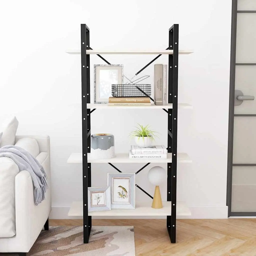 4 Tier Bookshelf White Solid Pine Wood Storage Unit Durable Cabinet
