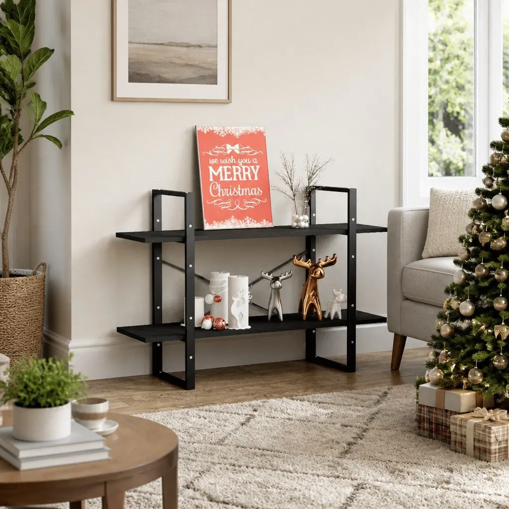 2-Tier Book Cabinet Grey Open Shelf Storage Display Unit