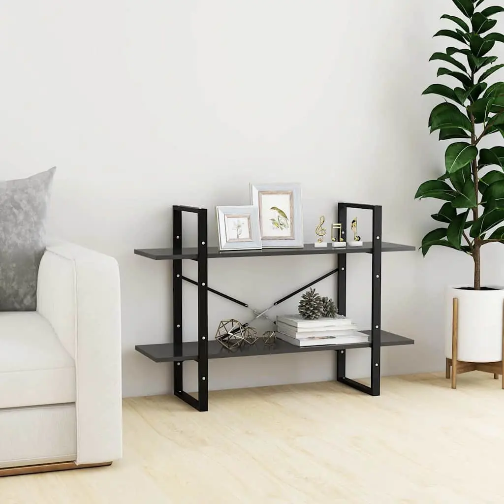 2-Tier Book Cabinet Grey Open Shelf Storage Display Unit