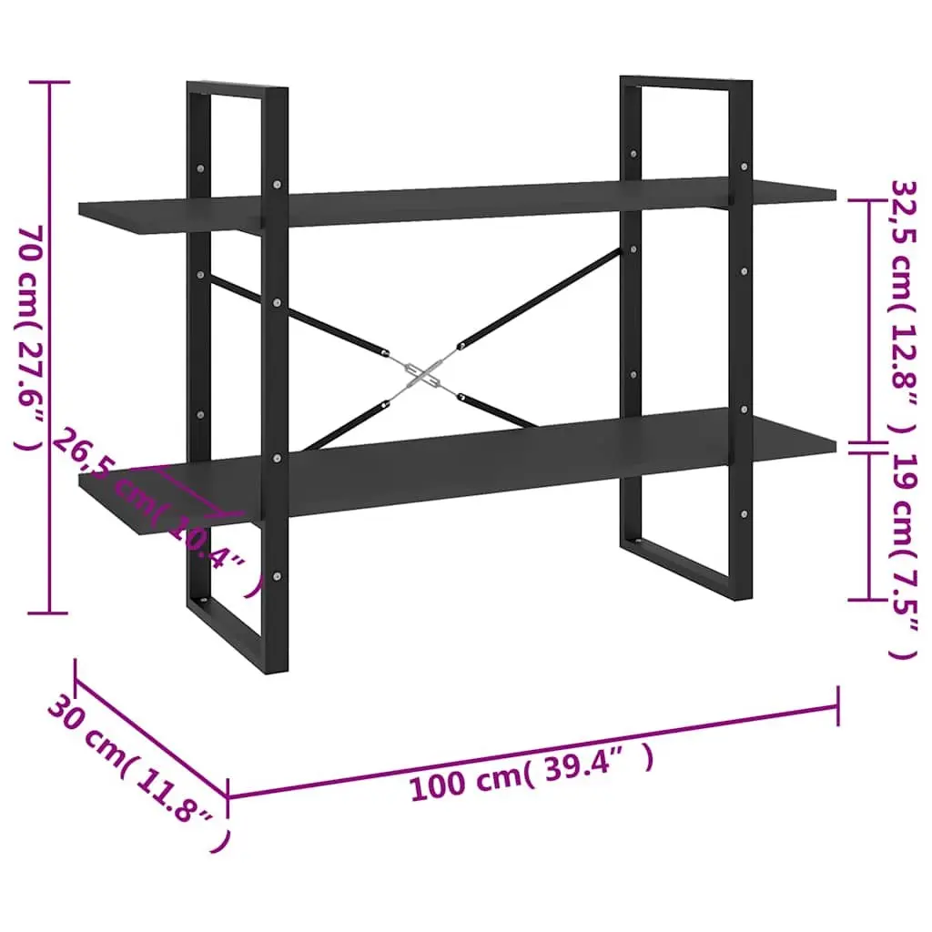 2-Tier Book Cabinet Grey Open Shelf Storage Display Unit