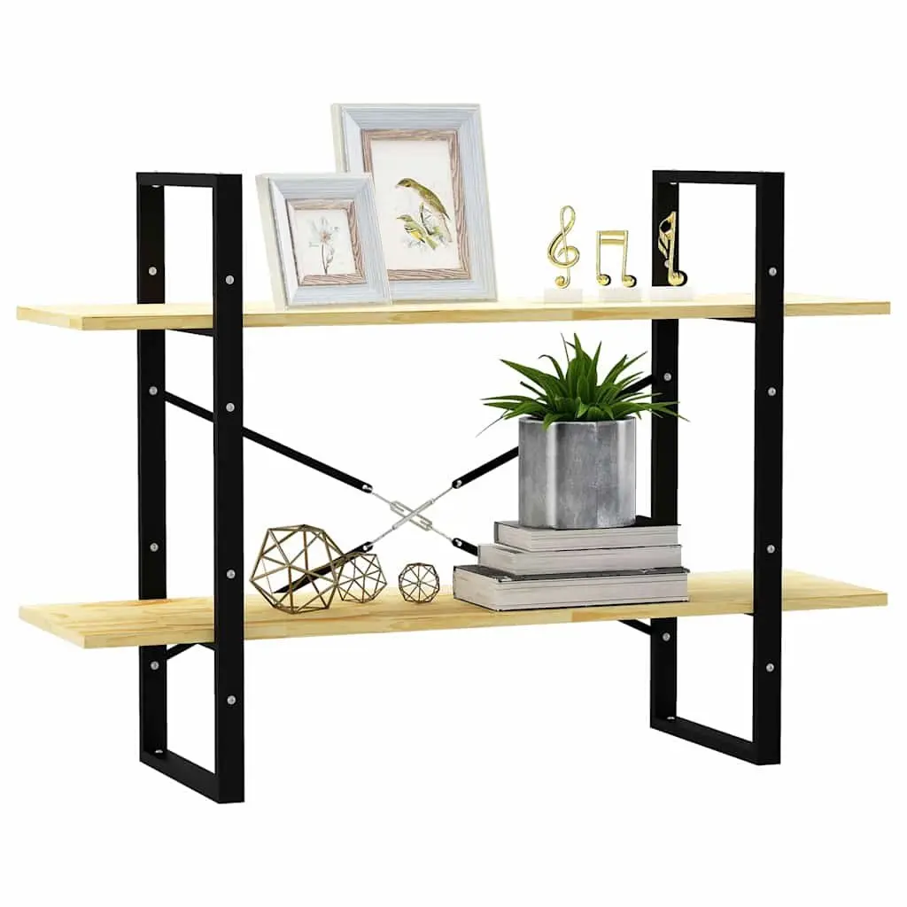 2-Tier Book Cabinet 100x30x70 cm Pine Wood Standing Bookshelf Storage