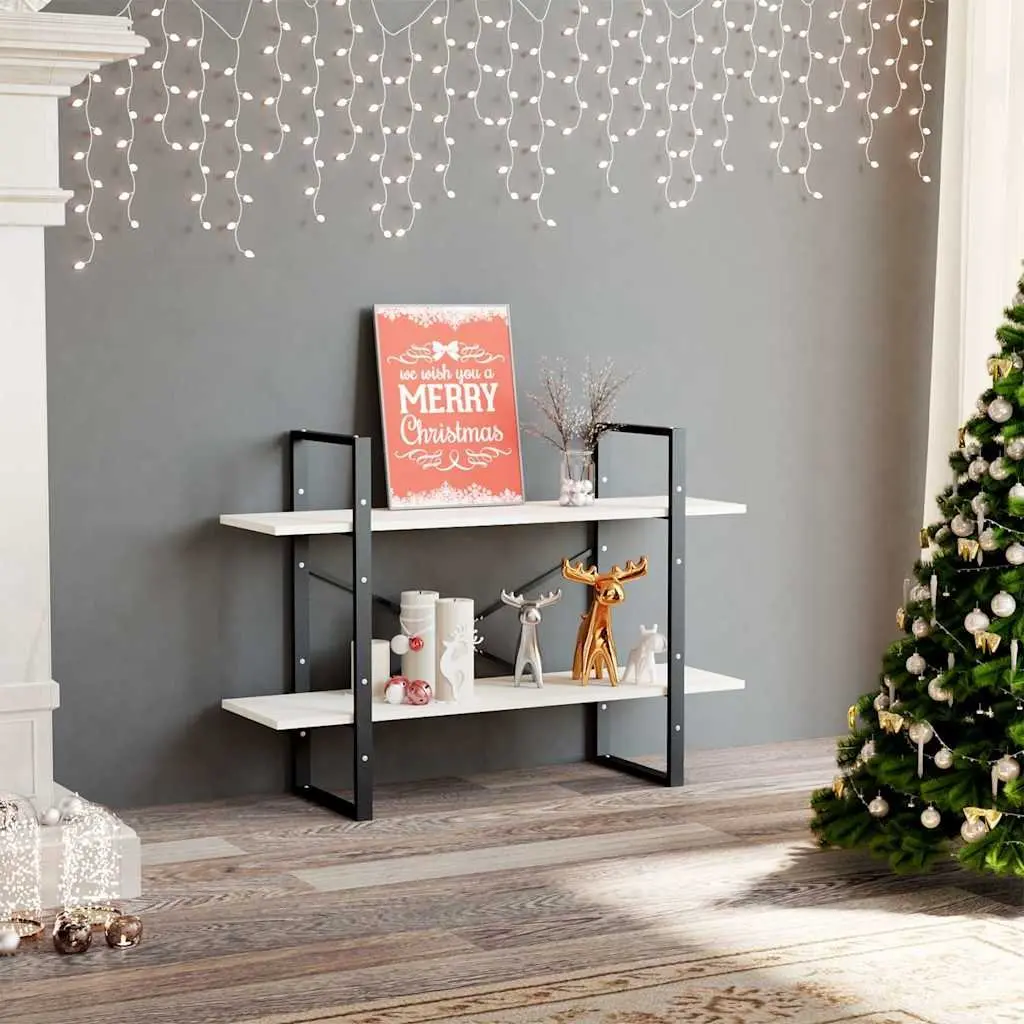 2-Tier Book Cabinet White Solid Pine Wood Shelving Unit