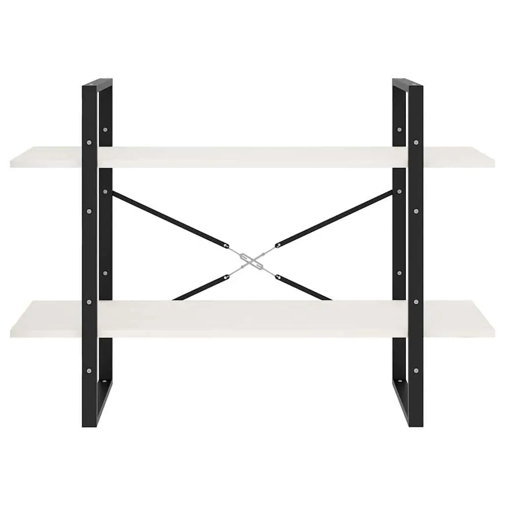 2-Tier Book Cabinet White Solid Pine Wood Shelving Unit
