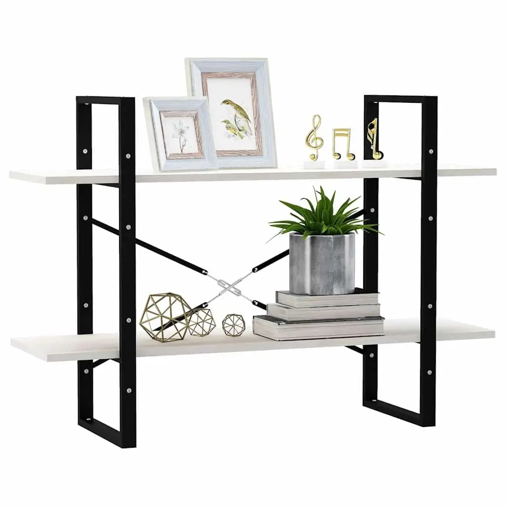 2-Tier Book Cabinet White Solid Pine Wood Shelving Unit