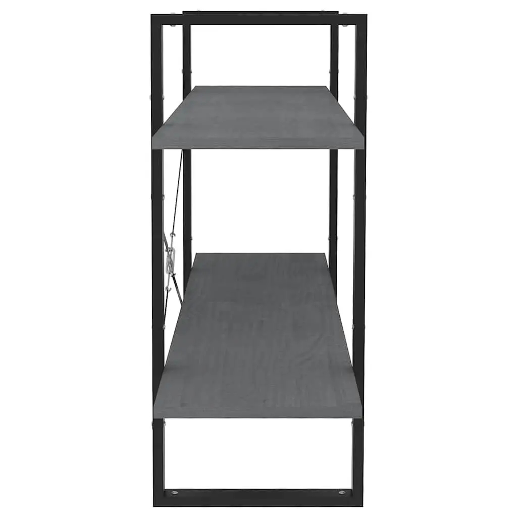 2 Tier Bookshelf Industrial Grey Solid Pine Wood Display Storage Unit
