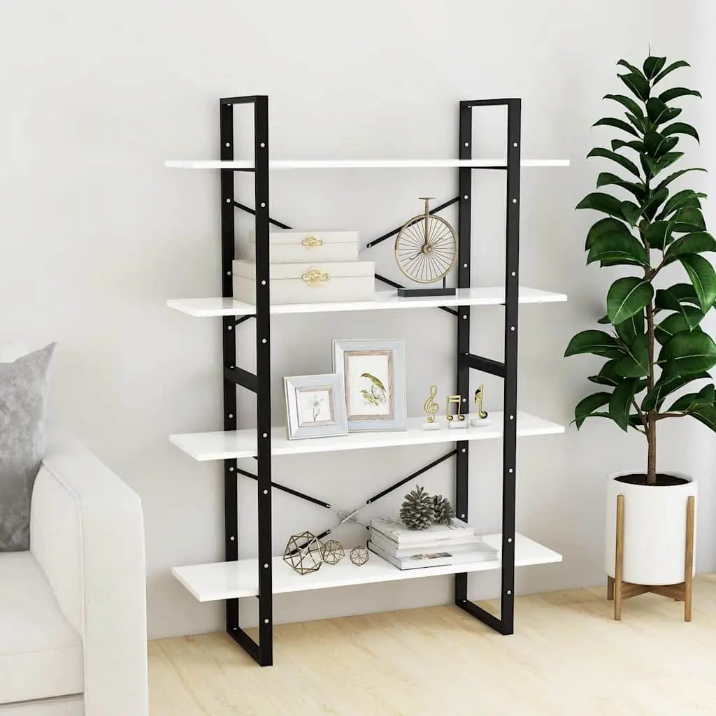 4 Tier Storage Display Stand Engineered Wood White Bookshelf Cabinet