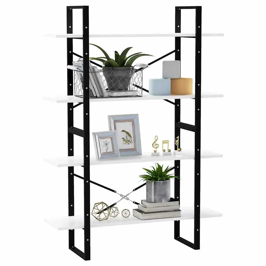 4 Tier Storage Display Stand Engineered Wood White Bookshelf Cabinet