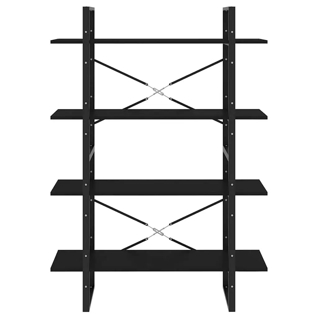 Black Engineered Wood Standing Bookcase 4 Tier Shelving Unit
