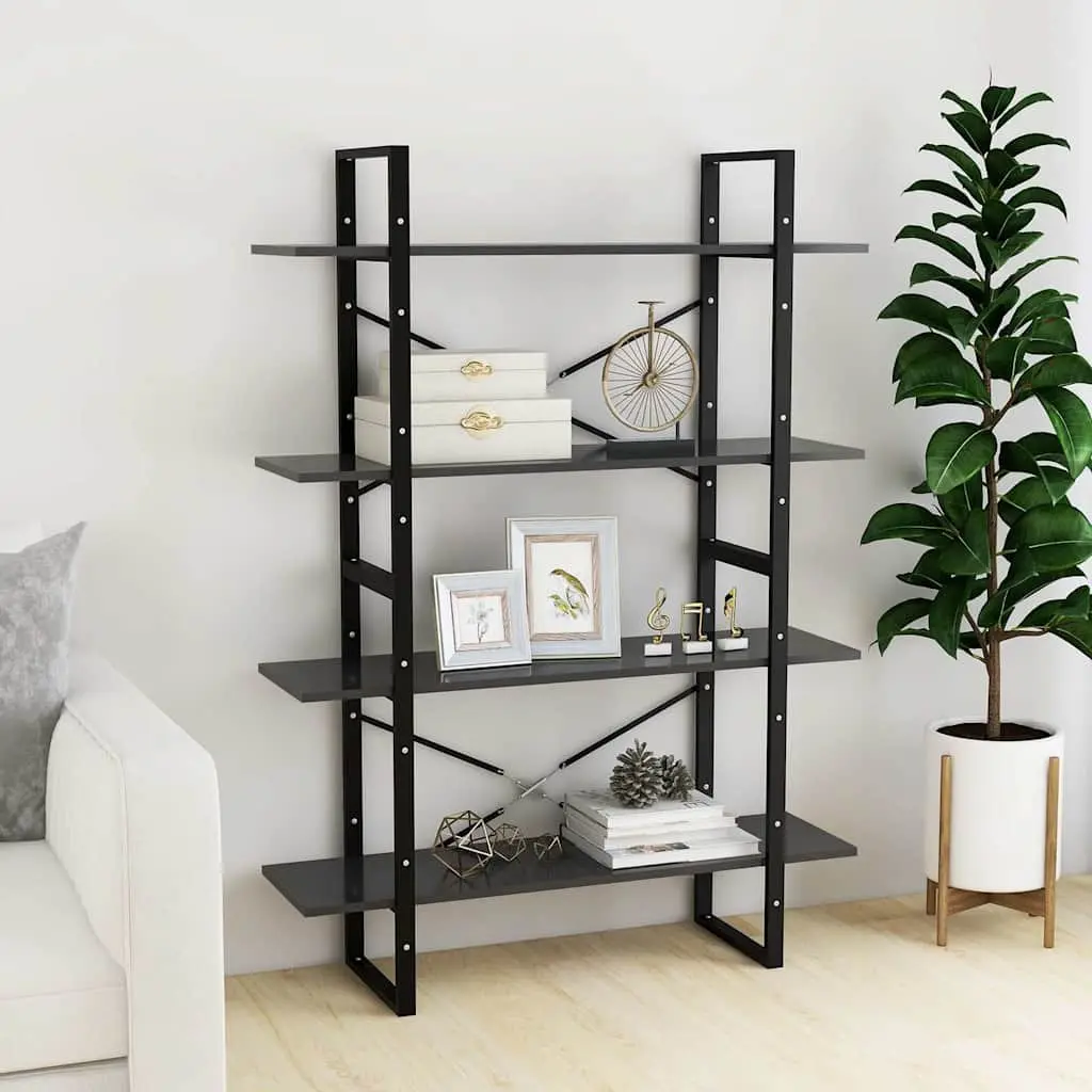 4-Tier Bookshelf Storage Cabinet Grey Engineered Wood 100W x 30D x 140H cm