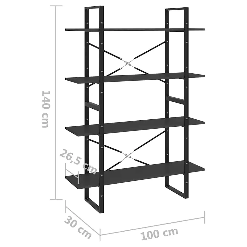 4-Tier Bookshelf Storage Cabinet Grey Engineered Wood 100W x 30D x 140H cm