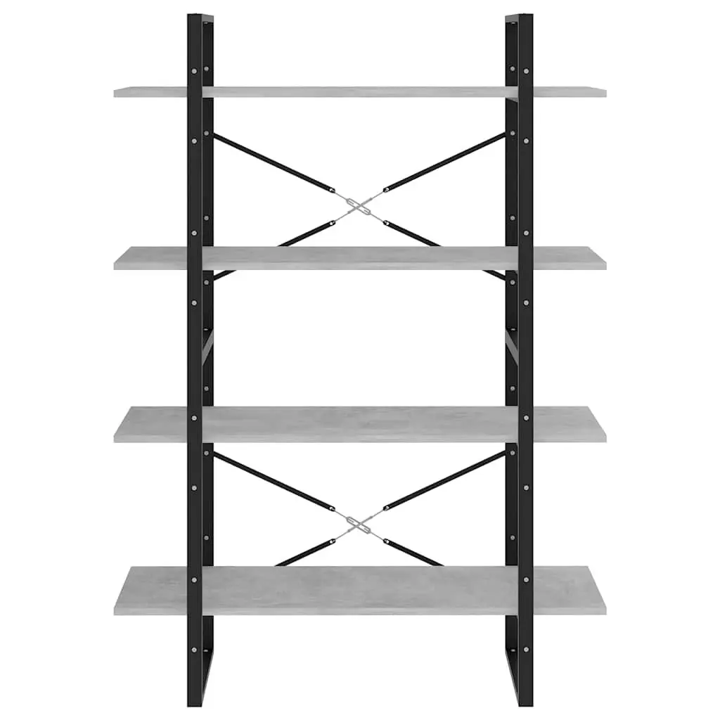 4-Tier Book Cabinet Grey Concrete Engineered Wood Storage Display