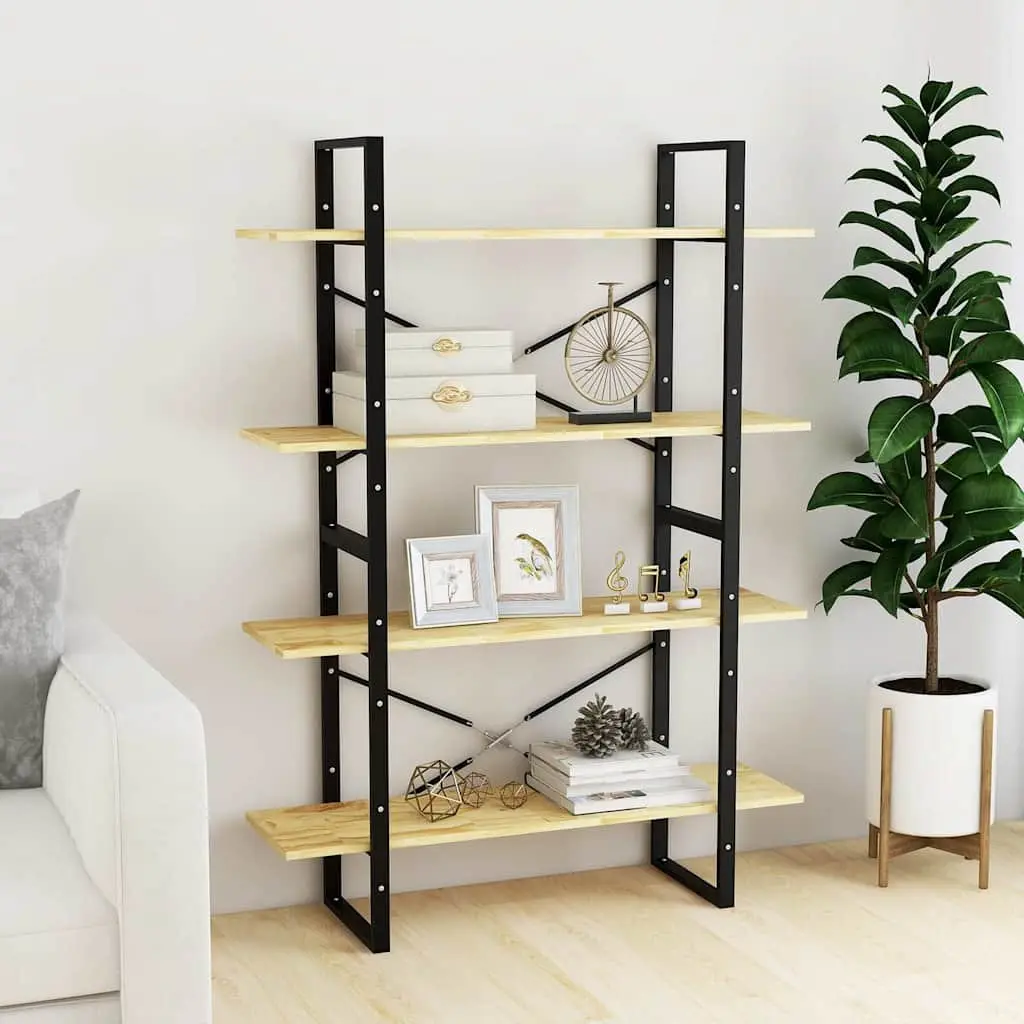 4-Tier Book Cabinet Storage Shelving Unit Solid Pine Wood Brown 100x30x140cm