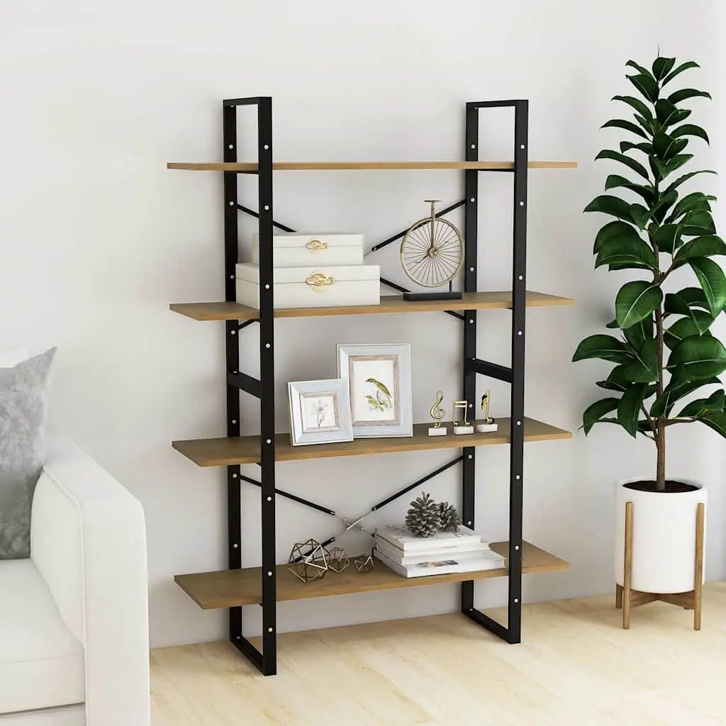 4 Shelf Brown Book Cabinet Solid Pine Wood Bookshelf Storage Unit