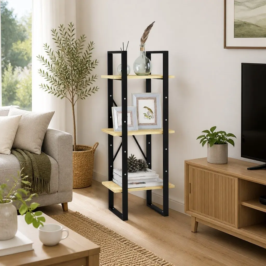 3-Tier Wooden Book Cabinet Solid Pinewood Brown Storage Display Shelf
