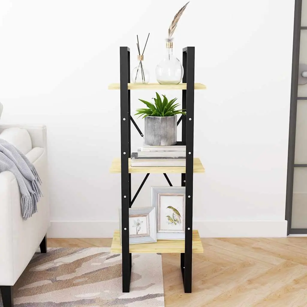 3-Tier Wooden Book Cabinet Solid Pinewood Brown Storage Display Shelf