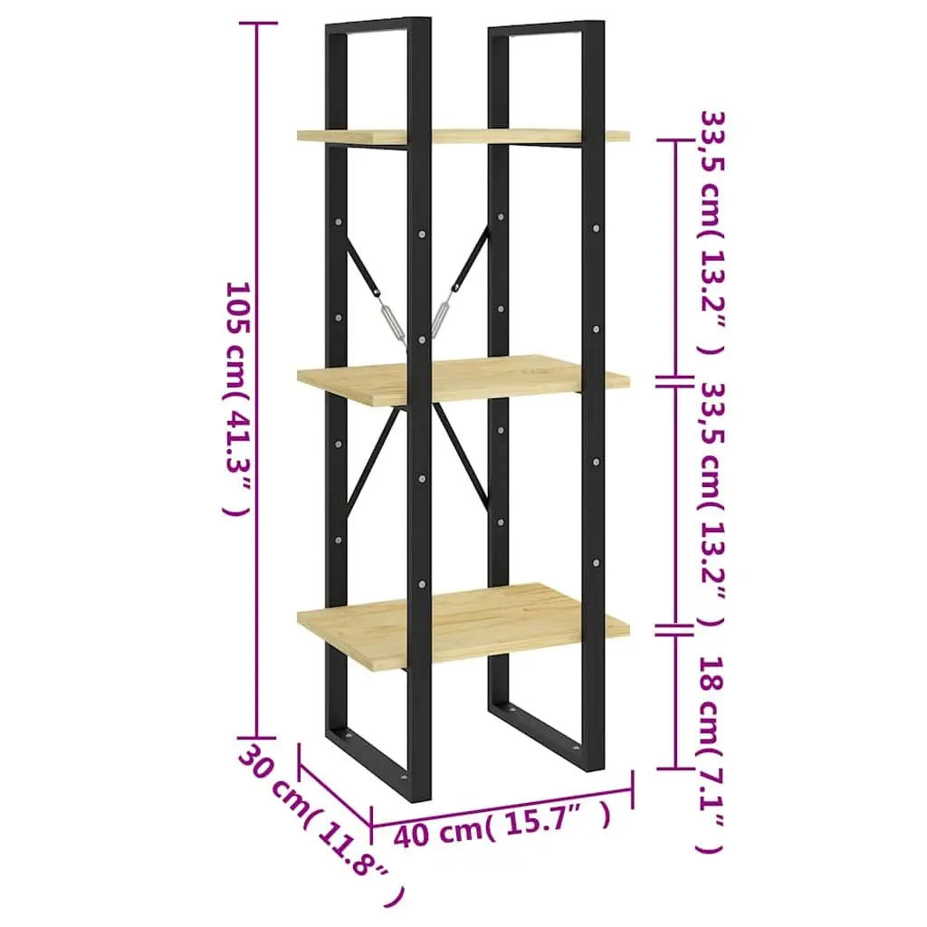 3-Tier Wooden Book Cabinet Solid Pinewood Brown Storage Display Shelf