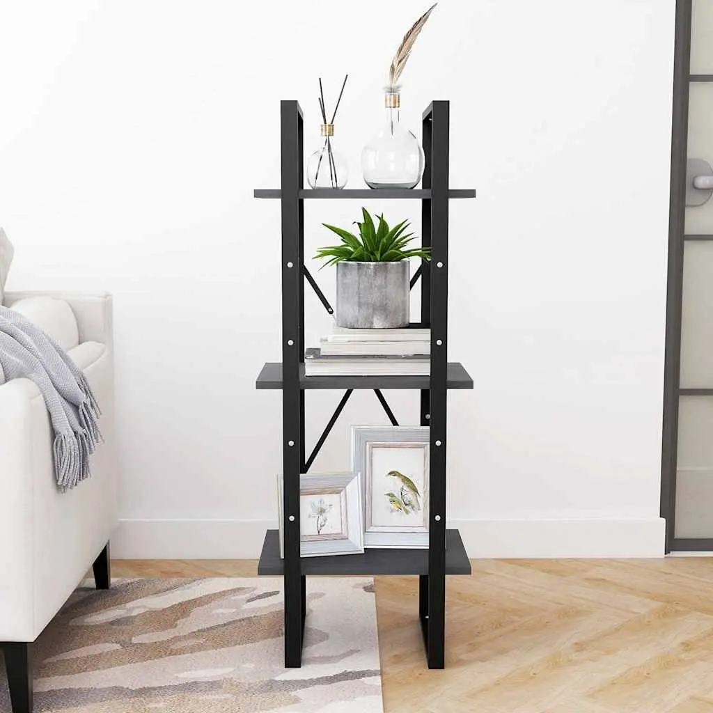 3-Tier Book Cabinet Grey Wooden Shelving Unit