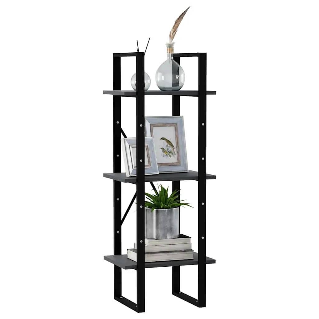 3-Tier Book Cabinet Grey Wooden Shelving Unit