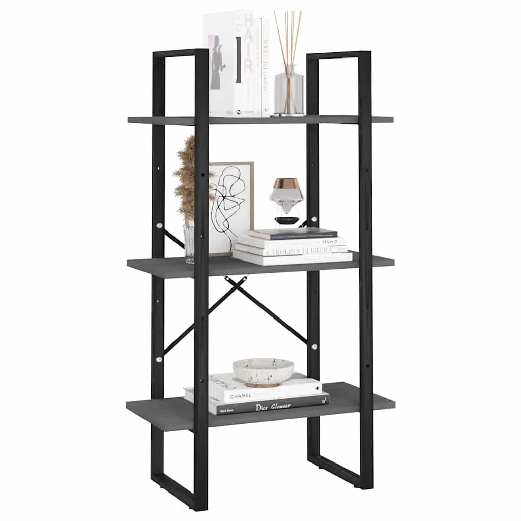 Storage Shelf Grey Solid Pine Wood 60x30x105 cm Bookcase Standing Display Rack