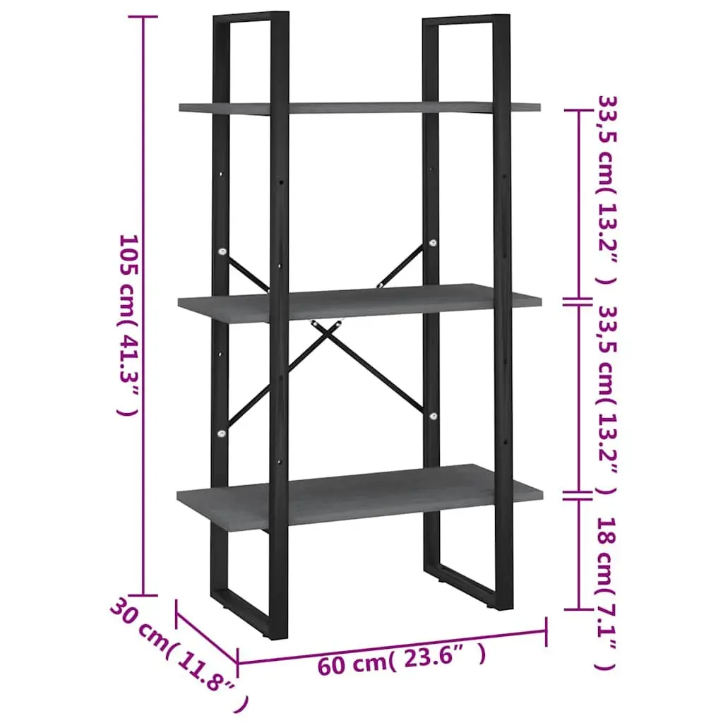 Storage Shelf Grey Solid Pine Wood 60x30x105 cm Bookcase Standing Display Rack