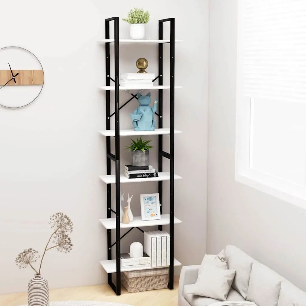 Storage Shelf Bookcase Standing Display Rack 60x30x210 cm White Engineered Wood
